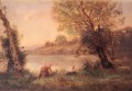 VILLEDAVARYPAYSANNE ET SON ENFANT ENTRE DEUX ARBRES AU BORD DE Jean Baptiste Camille Corot stream